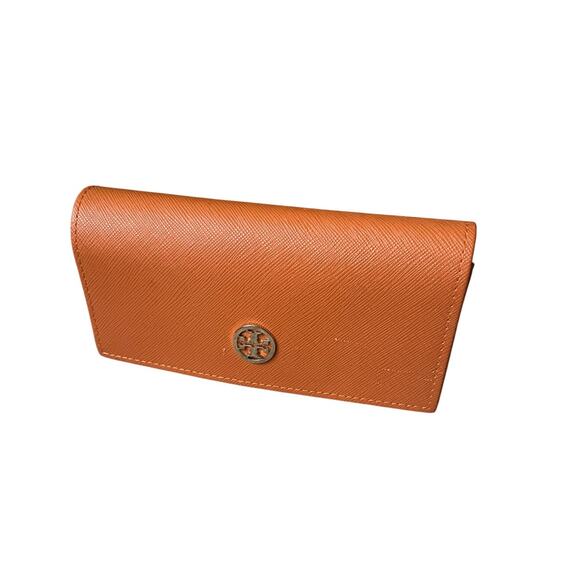 Tory Burch Sunglass Case Orange Saffiano Leather Snap Magnetic Closure - Picture 1 of 8